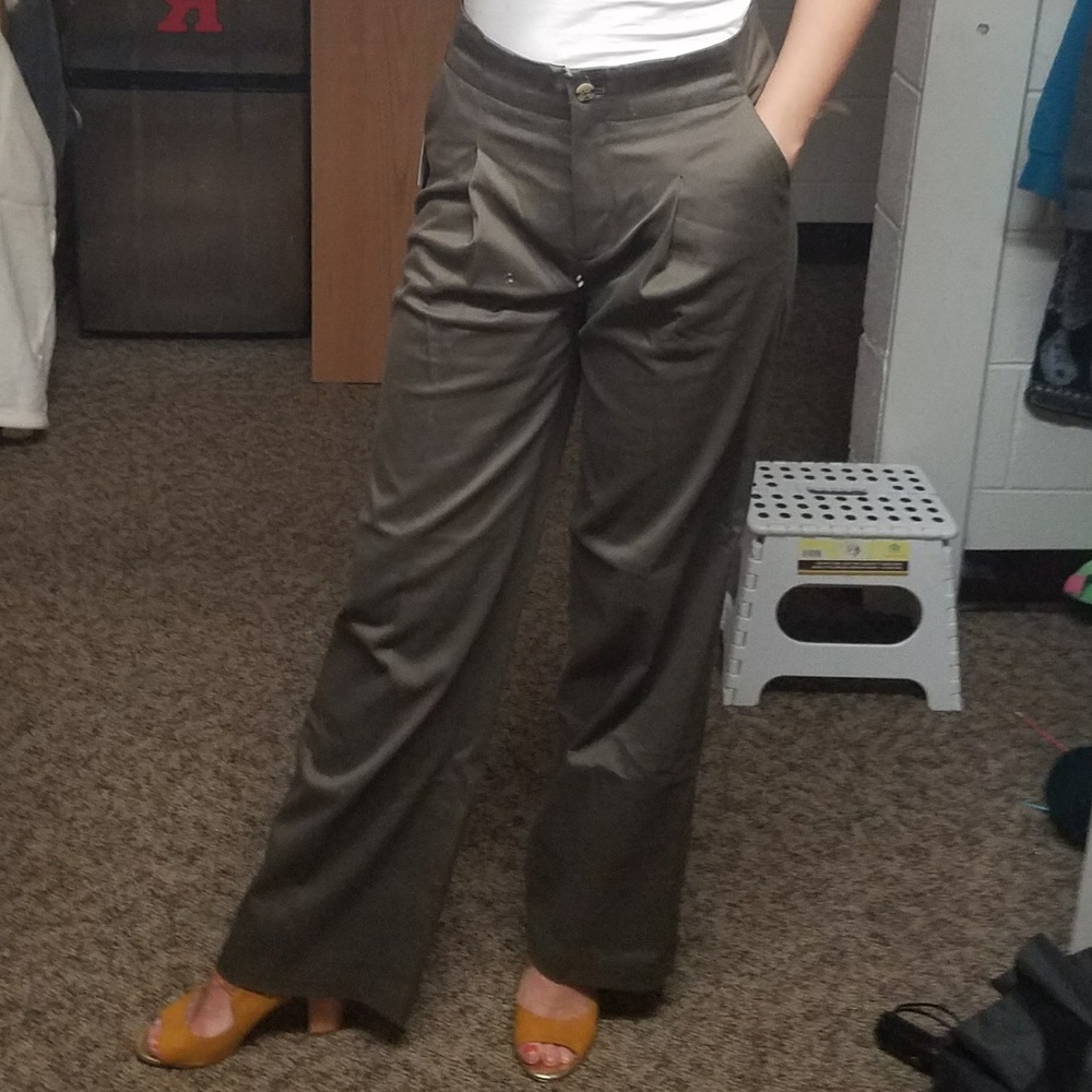 Anthropologie olive green wide leg trousers